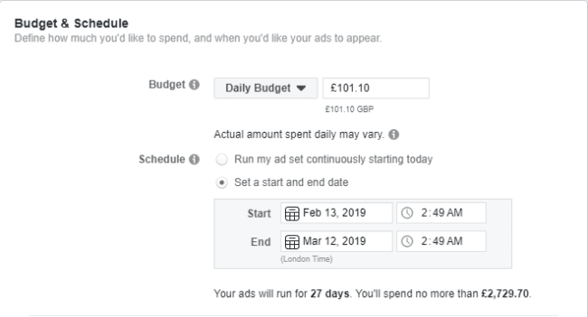 Ad budget and schedule