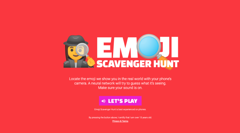 Idées de jeu de piste : Emoji Scavenger Hunt de Google.